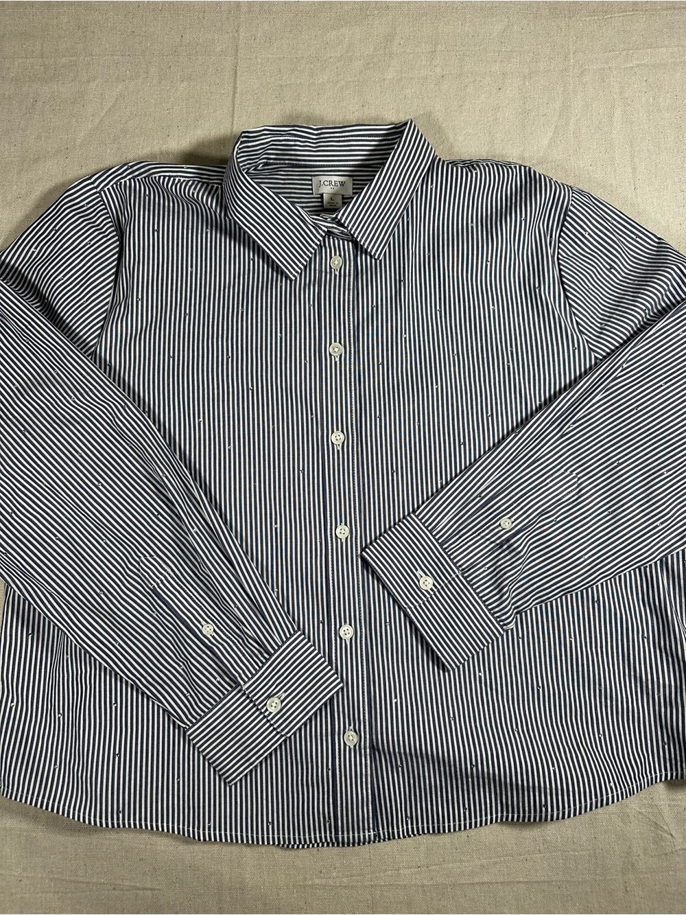 J. Crew Women’s Blue and White Vertical Stripe Diamond Studded Dress Shirt